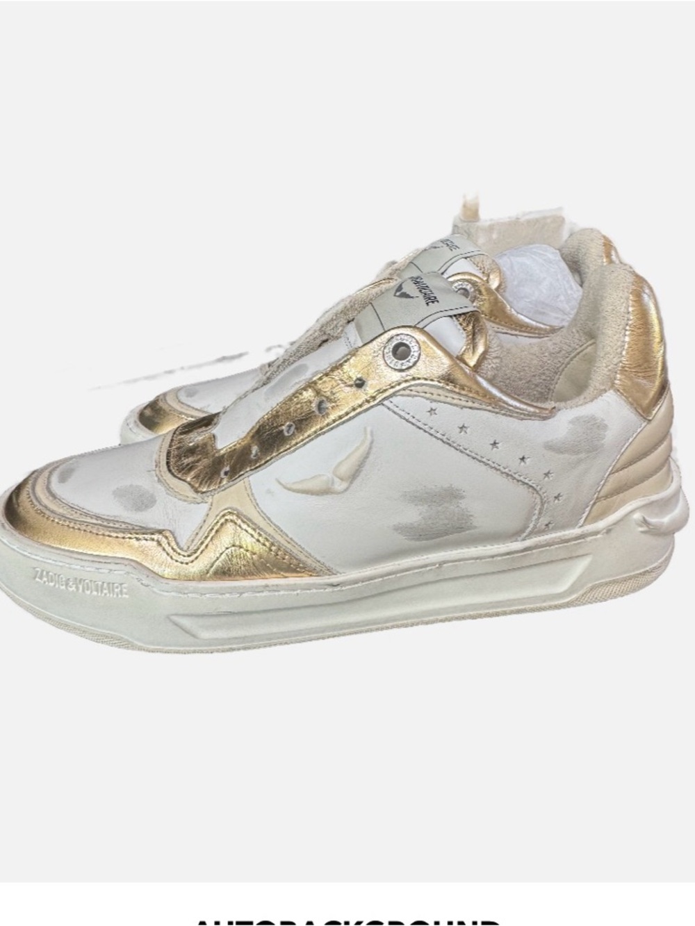 Zadig & Voltaire Wings White and Gold Low-Top Leather Flash Sneakers